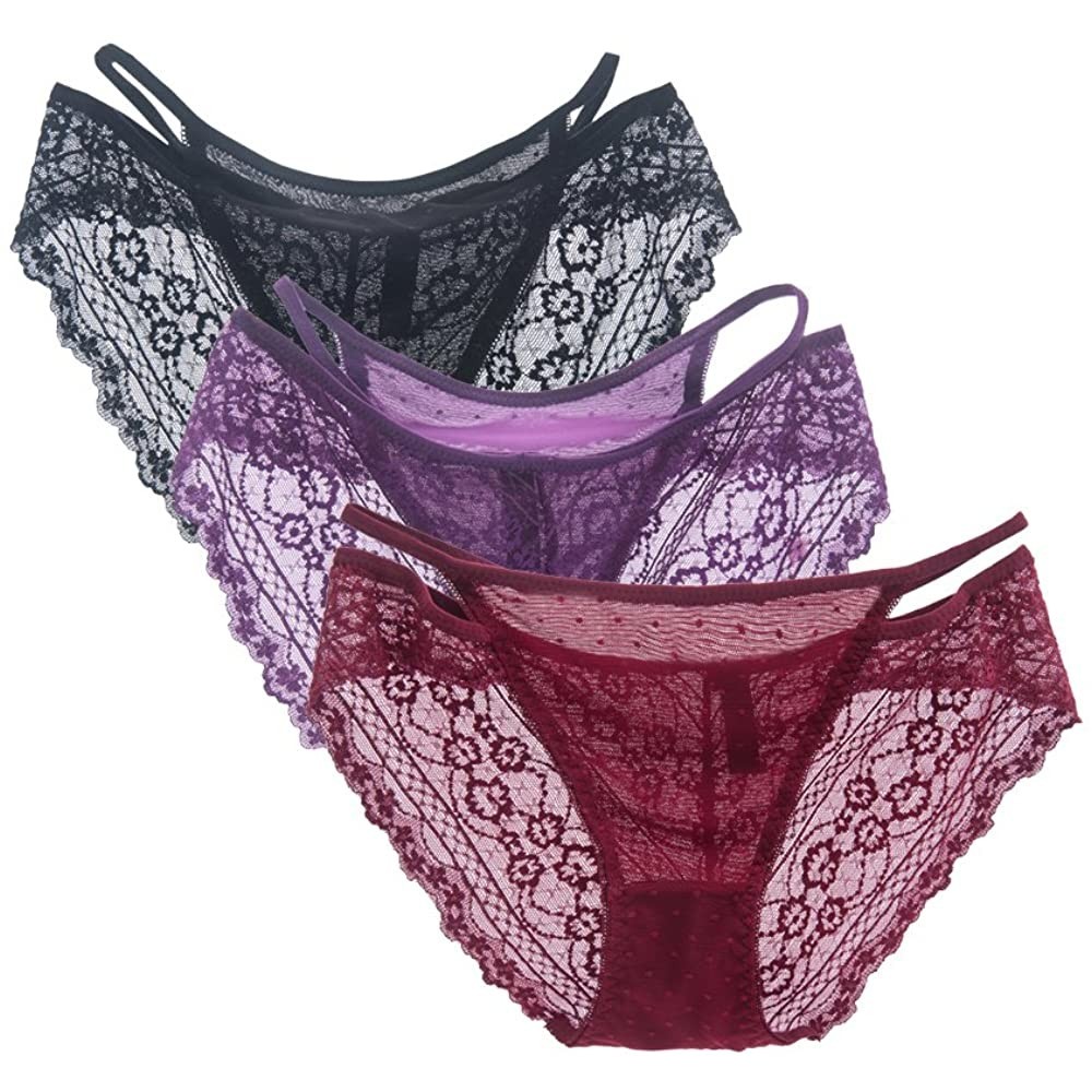 Panties Women Underwear Briefs 3 Pack Lace String Bikini Panties - Assorted 3 - C8186WSZ8QG