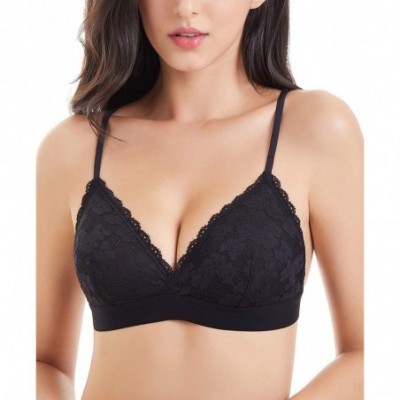 Bras Women's Lace Bralettes Wire Free Unpadded Floral Comfy Lace Bra - Black - CE18WGE06D0