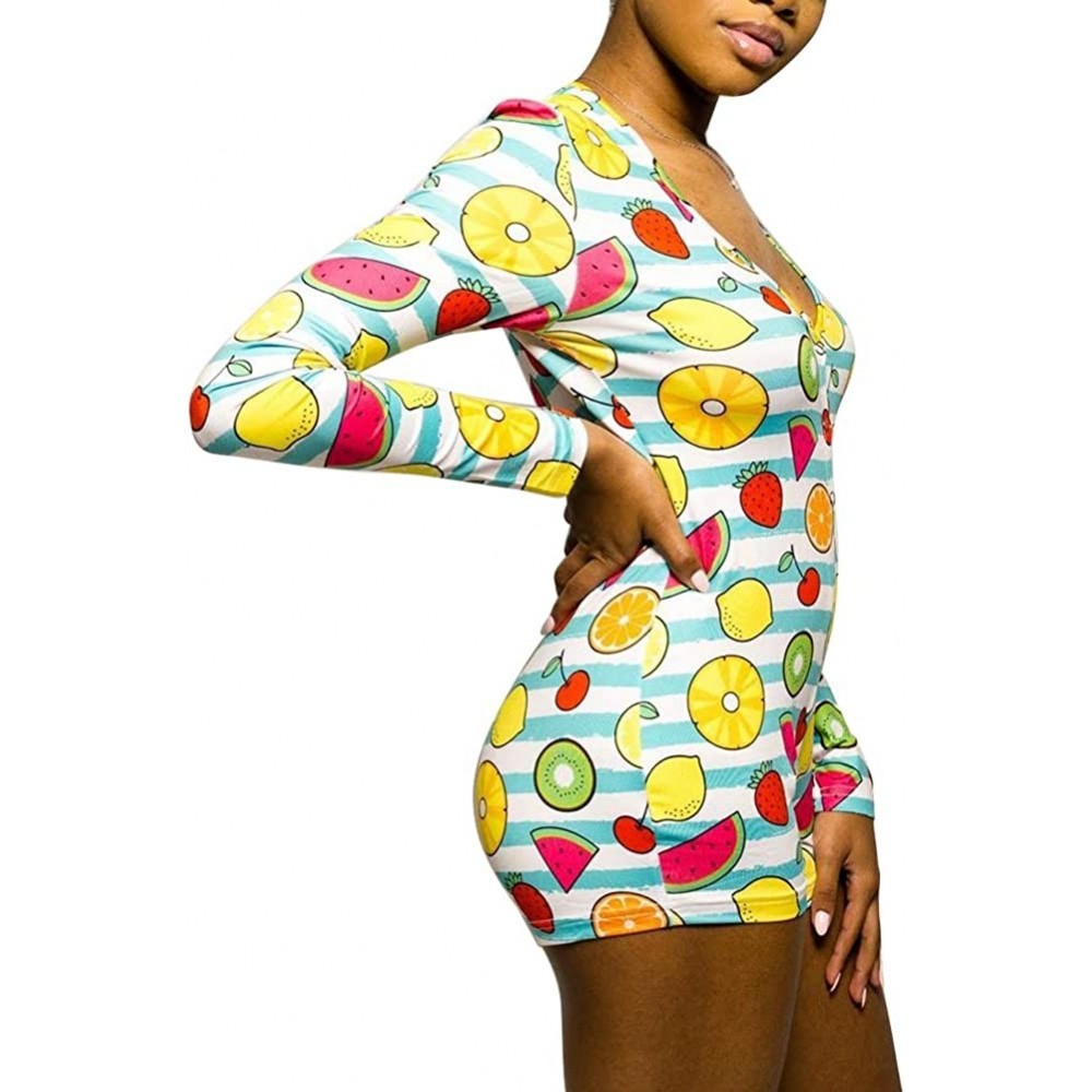 Shapewear Women's V Neck One Piece Bodysuit Long Sleeve Bodycon Rompers Overall Pajama - C Colorful - CV199O0U8U3