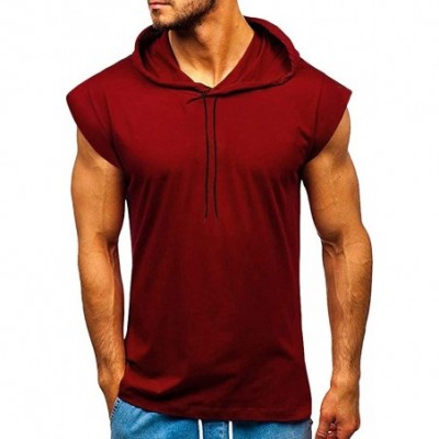 Shapewear Mens Vest Gyms Bodybuilding Fitness Muscle Sleeveless Singlet T-Shirt Top Vest Tank - P-wine - C11953I2SO9