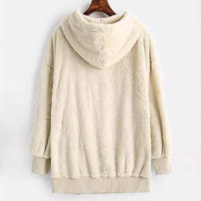 Tops Womens Pure Color Plush Sweater Pocket Hooded Cap Top Blouse Sweatshirt - Beige - CQ18WZAIDDW