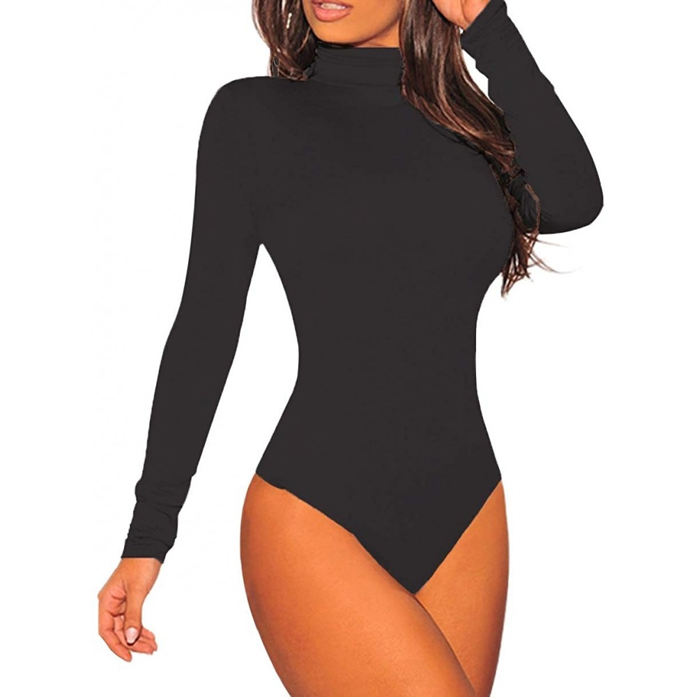 Shapewear Womens Sexy Turtleneck Bodysuit Long Sleeve Bodycon Bodysuit Leotard Top - Black - CK18ZE2IZ7S