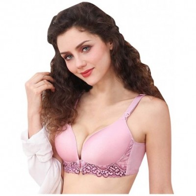 Bras Women's Adjustable Suckling Front Closure Extra-Elastic Breathable Lace Trim Bra - Red - CE18ZQTX74W