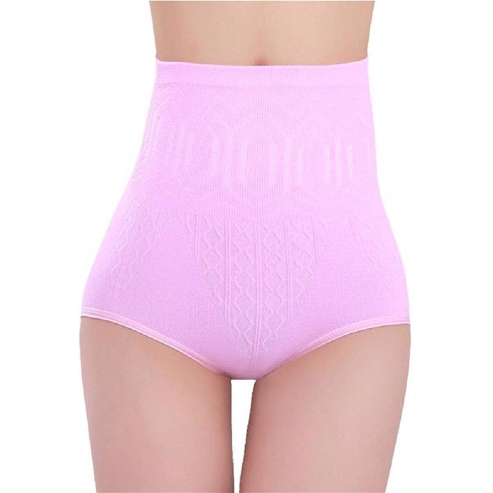 Tops Soft Cotton Underwear Panties- Sexy Womens High Waist Tummy Control Body Shaper Briefs Slimming Pants - Pink - C418W8D36YD