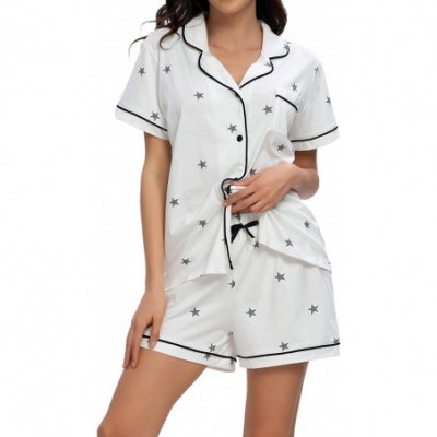 Sets Pajamas for Women Shorts Set Cotton Button Down Short Sleeve Sleepwear Soft Loungewear PJ Sets White1_short Sleeve - CB1...