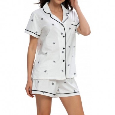 Sets Pajamas for Women Shorts Set Cotton Button Down Short Sleeve Sleepwear Soft Loungewear PJ Sets White1_short Sleeve - CB1...