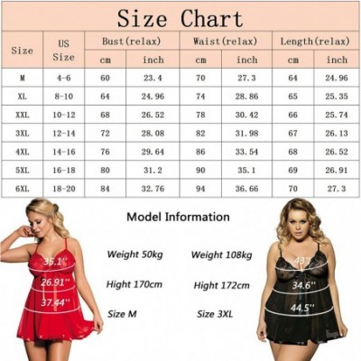 Baby Dolls & Chemises Women's Lingerie Lace Babydoll V Neck Strap Sleepwear Chemise Mesh Sleepwear M-6XL - Style 1 Black - C0...