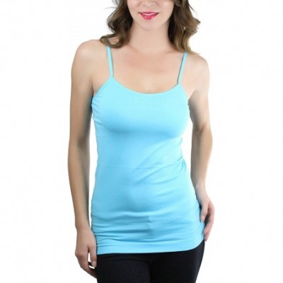 Camisoles & Tanks Women's Fitted Adjustable Spaghetti Strap Camisole - Length 16.5" - Aqua - CB12NVHNTLD