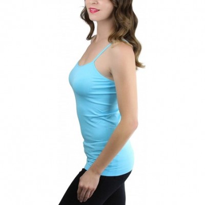 Camisoles & Tanks Women's Fitted Adjustable Spaghetti Strap Camisole - Length 16.5" - Aqua - CB12NVHNTLD