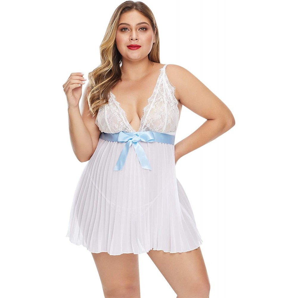 Baby Dolls & Chemises Women's Plus Size Lace Babydoll Chemise Lingerie Dress Sleepwear - White 31238 - CY1976MR8AQ