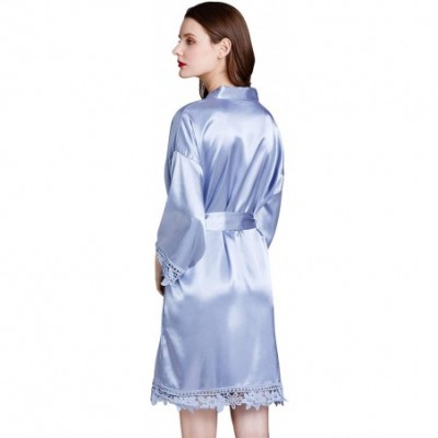 Robes Women's Bathrobe Dressing Gown Kimono Satin Bridesmaid Wedding Nightwear Sleepwear Pyjamas Bride Party - Blue - CW197RQ...