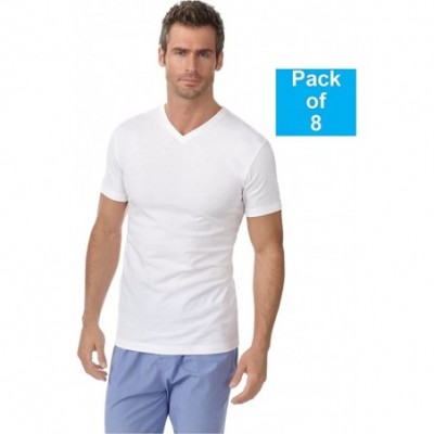 Undershirts Mens 8Pack White V-Neck Undershirts 100% Cotton T-Shirts- S - CR1208F7IDF