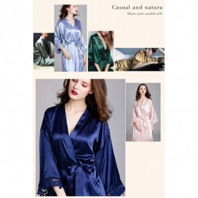 Robes Women's Bathrobe Dressing Gown Kimono Satin Bridesmaid Wedding Nightwear Sleepwear Pyjamas Bride Party - Blue - CW197RQ...