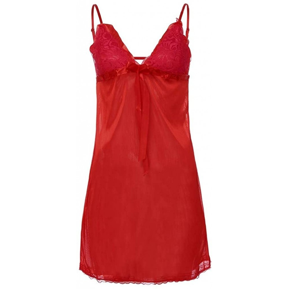 Baby Dolls & Chemises Women Fashion Pure Lingerie Underwear Spaghetti Straps Babydoll Dress Plus Size Sleepskirt - Red-1 - CJ...