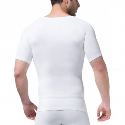 Undershirts Men's Short Sleeve Slim Fit V-Neck Seamless Compression T-Shirt Tops Undershirts (White- Large) - CK18CK6RTOR