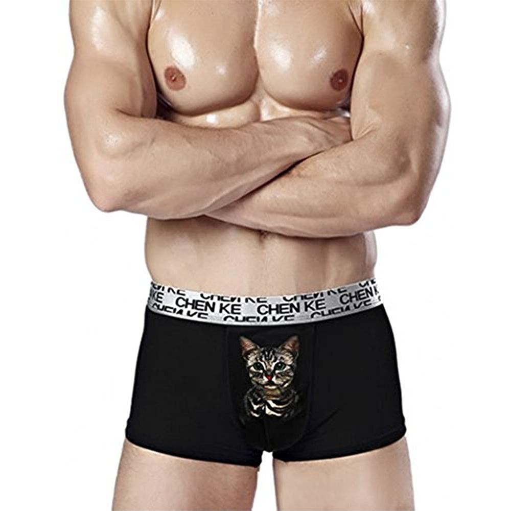 Boxer Briefs Men's Boxer Briefs Cute Cat Print Underwear Modal Briefs Warmth Environmental - Black - CG18DLMYAQ9