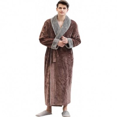 Robes Coral Plush Thickened Long Flannel Pajamas- Home Clothes and Bathrobes - Brown-men - C41938Q5RR9