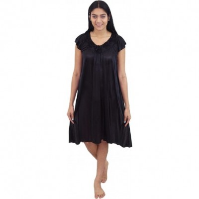 Nightgowns & Sleepshirts Womens' Silky Looking Nightgown with Roses Style 31N - Black - CA12D78IZY1