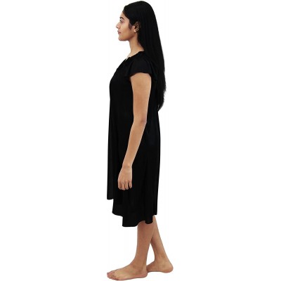 Nightgowns & Sleepshirts Womens' Silky Looking Nightgown with Roses Style 31N - Black - CA12D78IZY1