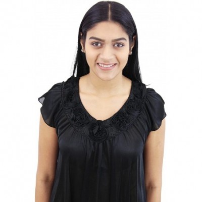 Nightgowns & Sleepshirts Womens' Silky Looking Nightgown with Roses Style 31N - Black - CA12D78IZY1