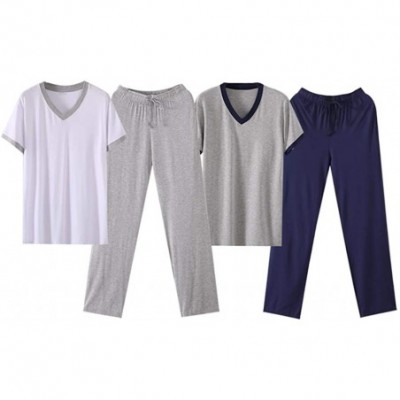 Sleep Sets Mens Pajama Set Soft V-Neck Short Sleeves and Drawstring Bottom Sleepwear Lounge Set - White+grey - C319859N8A4