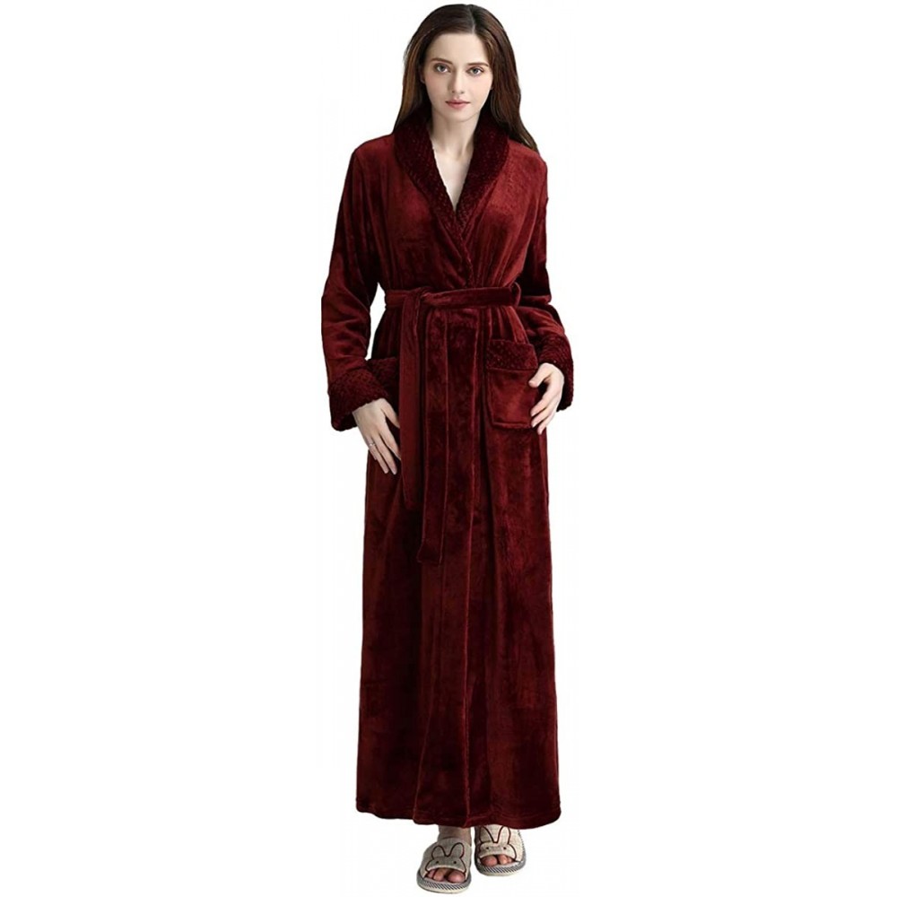 Robes Long Bath Robe for Womens Plush Soft Fleece Bathrobes Nightgown Ladies Pajamas Sleepwear Housecoat - Wine Red - CS18GTM...