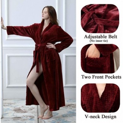 Robes Long Bath Robe for Womens Plush Soft Fleece Bathrobes Nightgown Ladies Pajamas Sleepwear Housecoat - Wine Red - CS18GTM...