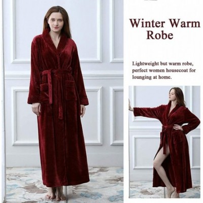 Robes Long Bath Robe for Womens Plush Soft Fleece Bathrobes Nightgown Ladies Pajamas Sleepwear Housecoat - Wine Red - CS18GTM...