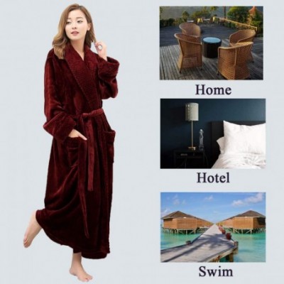 Robes Long Bath Robe for Womens Plush Soft Fleece Bathrobes Nightgown Ladies Pajamas Sleepwear Housecoat - Wine Red - CS18GTM...