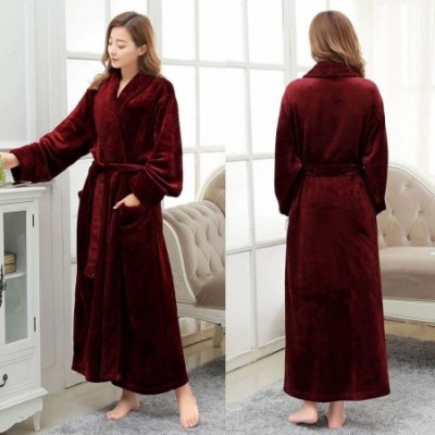 Robes Long Bath Robe for Womens Plush Soft Fleece Bathrobes Nightgown Ladies Pajamas Sleepwear Housecoat - Wine Red - CS18GTM...