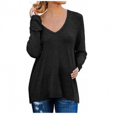 Tops Women's Fall Long Sleeve Side Split Loose Casual Pullover Tunic Tops with Side Zipper - Black - C21933U84C9