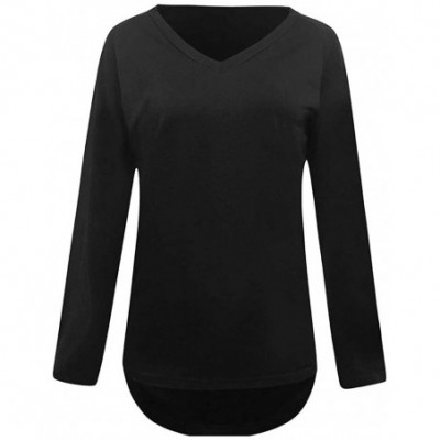 Tops Women's Fall Long Sleeve Side Split Loose Casual Pullover Tunic Tops with Side Zipper - Black - C21933U84C9