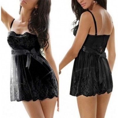 Baby Dolls & Chemises Womens Lingerie Sexy Sleepwear Women's Sexy Lingerie Nightdress Lace Chemise Nightgown - Black - CE195X...