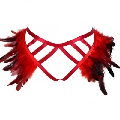 Garters & Garter Belts Women's Punk Feather Harness Frame Garter Belts Strappy Stockings Body Rave Clothing - Wine Red - C619...