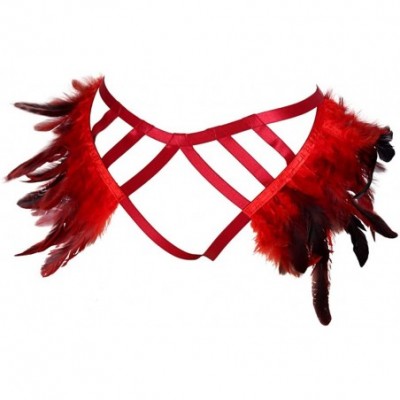 Garters & Garter Belts Women's Punk Feather Harness Frame Garter Belts Strappy Stockings Body Rave Clothing - Wine Red - C619...