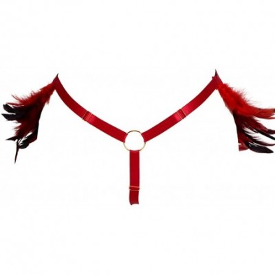 Garters & Garter Belts Women's Punk Feather Harness Frame Garter Belts Strappy Stockings Body Rave Clothing - Wine Red - C619...