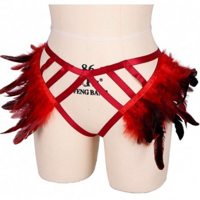 Garters & Garter Belts Women's Punk Feather Harness Frame Garter Belts Strappy Stockings Body Rave Clothing - Wine Red - C619...