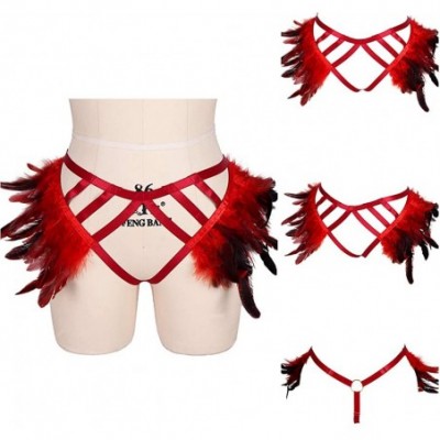 Garters & Garter Belts Women's Punk Feather Harness Frame Garter Belts Strappy Stockings Body Rave Clothing - Wine Red - C619...