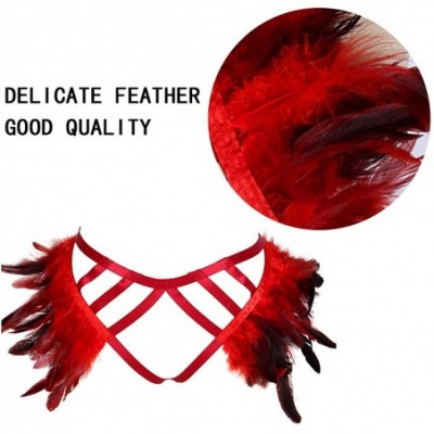 Garters & Garter Belts Women's Punk Feather Harness Frame Garter Belts Strappy Stockings Body Rave Clothing - Wine Red - C619...