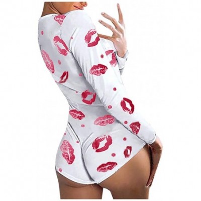 Sets Women's Sexy Deep V Neck Shorts Jumpsuit Long Sleeve One Piece Bodysuit Pajama Bodycon Rompers Overall - Red1 - CW198RCC635