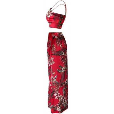 Nightgowns & Sleepshirts Women Sexy Floral Print Summer Chiffon Sleeveless Crop Tops Maxi Skirt - Red - CW196SH8XGT