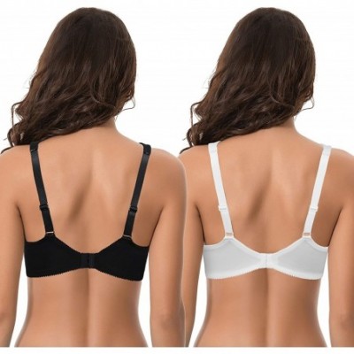 Bras Plus Size Unlined Underwire Lace Bra with Padded Shoulder Straps-2PK - Black- White(2 Pack) - CI18U469UZL