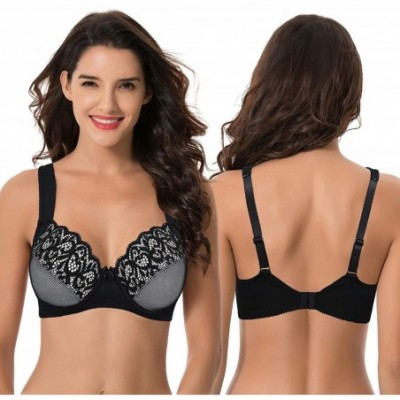 Bras Plus Size Unlined Underwire Lace Bra with Padded Shoulder Straps-2PK - Black- White(2 Pack) - CI18U469UZL