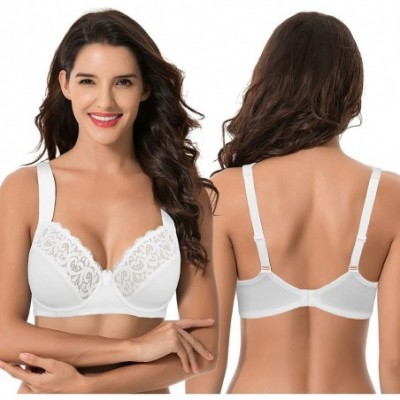 Bras Plus Size Unlined Underwire Lace Bra with Padded Shoulder Straps-2PK - Black- White(2 Pack) - CI18U469UZL