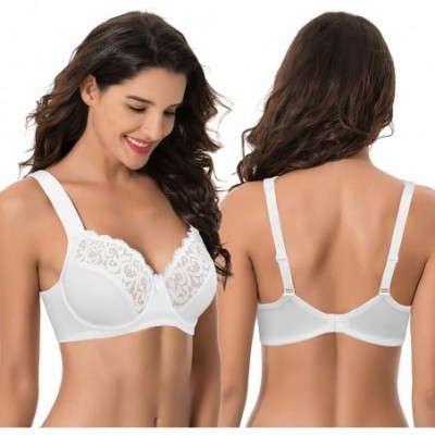 Bras Plus Size Unlined Underwire Lace Bra with Padded Shoulder Straps-2PK - Black- White(2 Pack) - CI18U469UZL