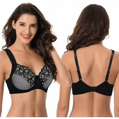 Bras Plus Size Unlined Underwire Lace Bra with Padded Shoulder Straps-2PK - Black- White(2 Pack) - CI18U469UZL