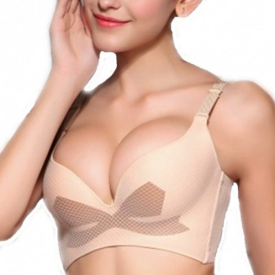 Bras Women's Wire Free Padded Push Up Balconette Mesh Minimizer Bra - Beige - C712GCP70AF