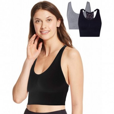 Bras Seamless Bra for Women Tag Free and Adjustable Racerback Padded Bralette Lounge Bra 2 Pack - Black - CA18YTL0Q6O