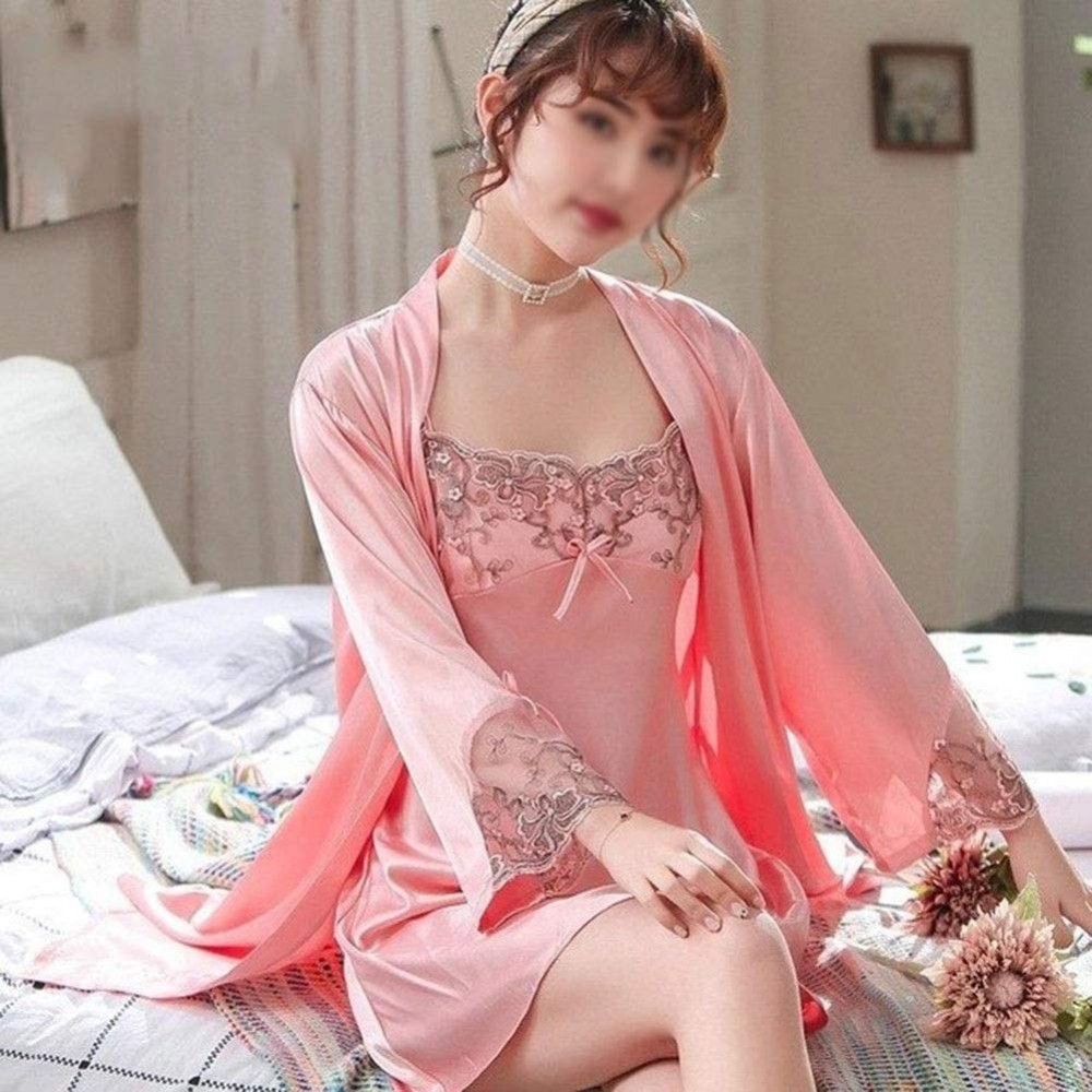 Robes 2 PCS V-Neck Cardigan Women's Robe Set Satin Rayon Bathrobe Women Kimono Sleepwear Print Floral Nightwear Bridesmaid Br...