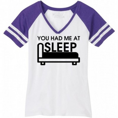 Tops Ladies You Had Me at Sleep Game V-Neck Tee - White/Heathered Purple - CL18CO86U4Y